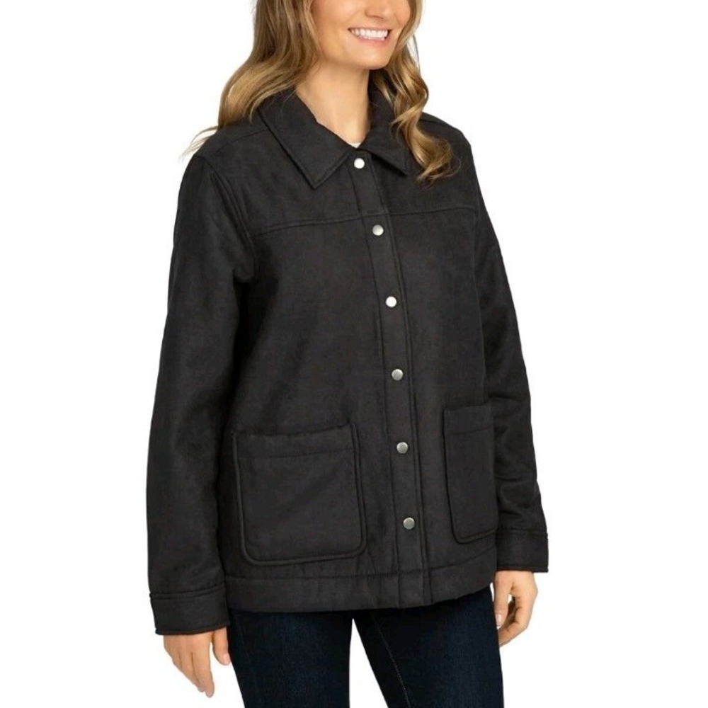 NWT Women's Boston Traders Black Fleece Lined‎ Trucker Jacket, Medium